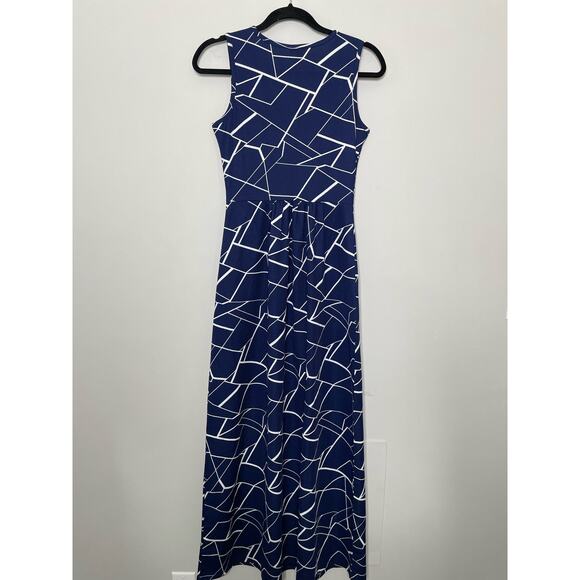 Woosea Maxi Dress Surplice Neckline Geometric Print Sleeveless Blue Stretch S - Picture 3 of 11